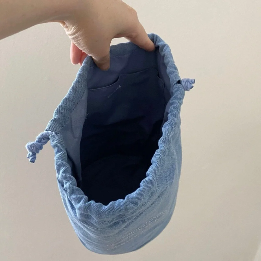 New Chanel Beauty GWP Light Blue Denim Drawstring Pouch Makeup Cosmetic Bag